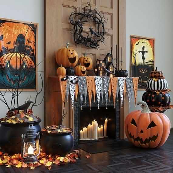 Unforgettable Halloween Fireplace Mantel Decorating Ideas | 4 UR Break ...